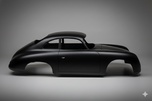 Black vintage car on a gray background