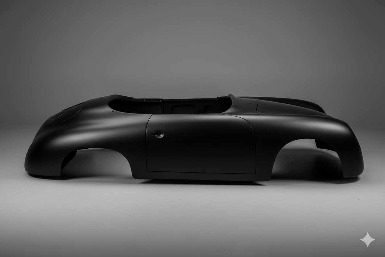 Black futuristic car body on a gray background