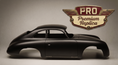 Load image into Gallery viewer, A matte black replica car body shell shown in profile against a neutral gray background, with a 'PRO Premium Replica' logo badge in the upper right and product text at the bottom.
