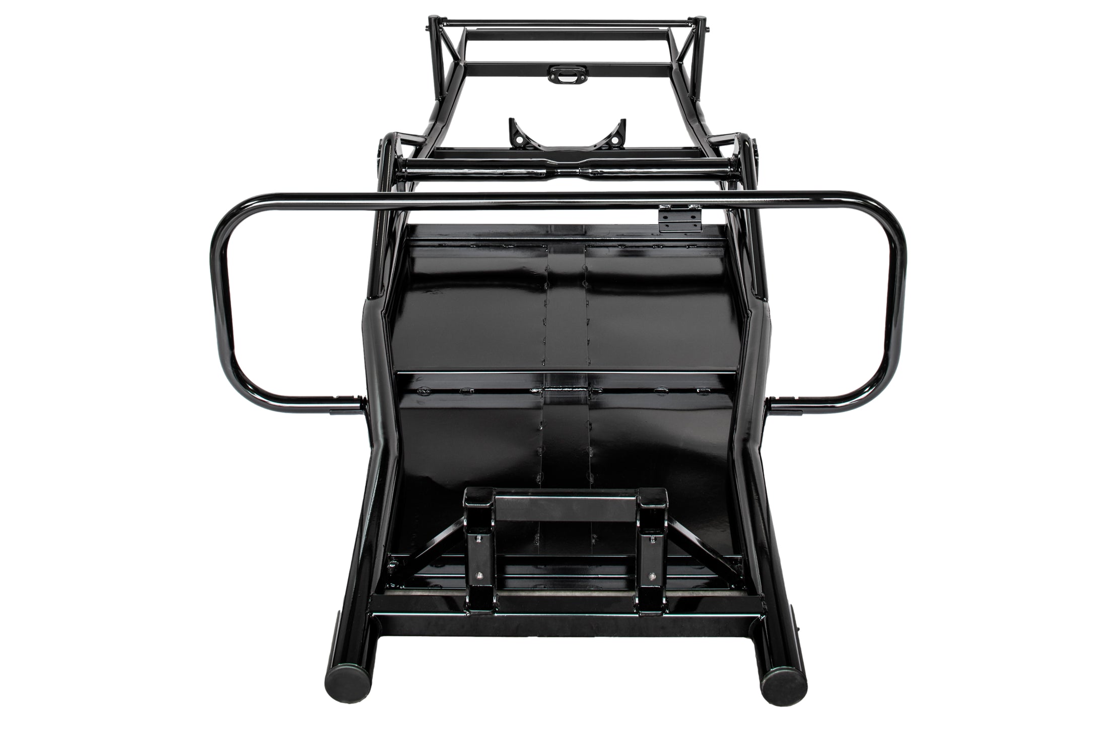 Black metal a tube chassis on a white background