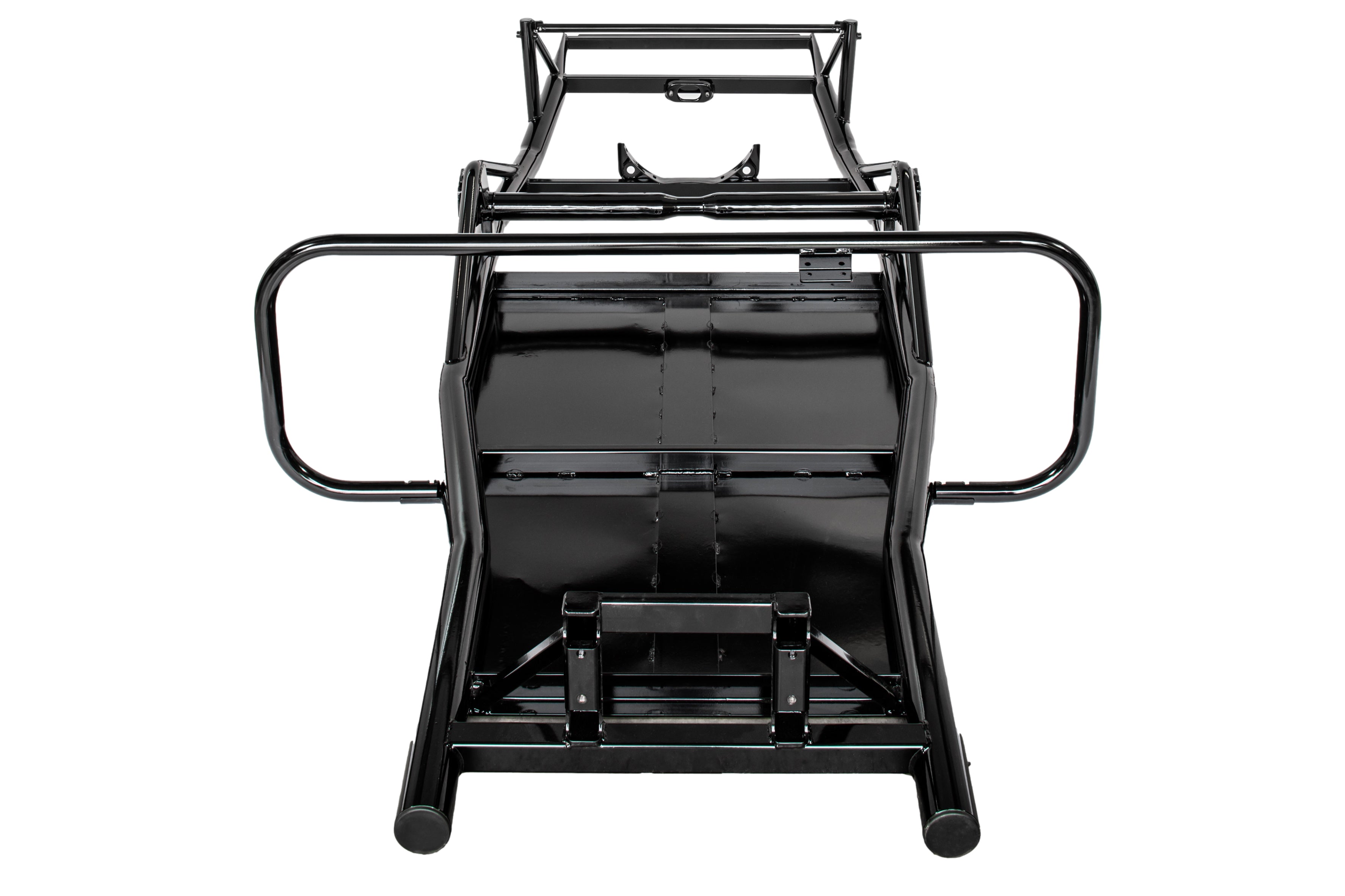 Black metal a tube chassis on a white background