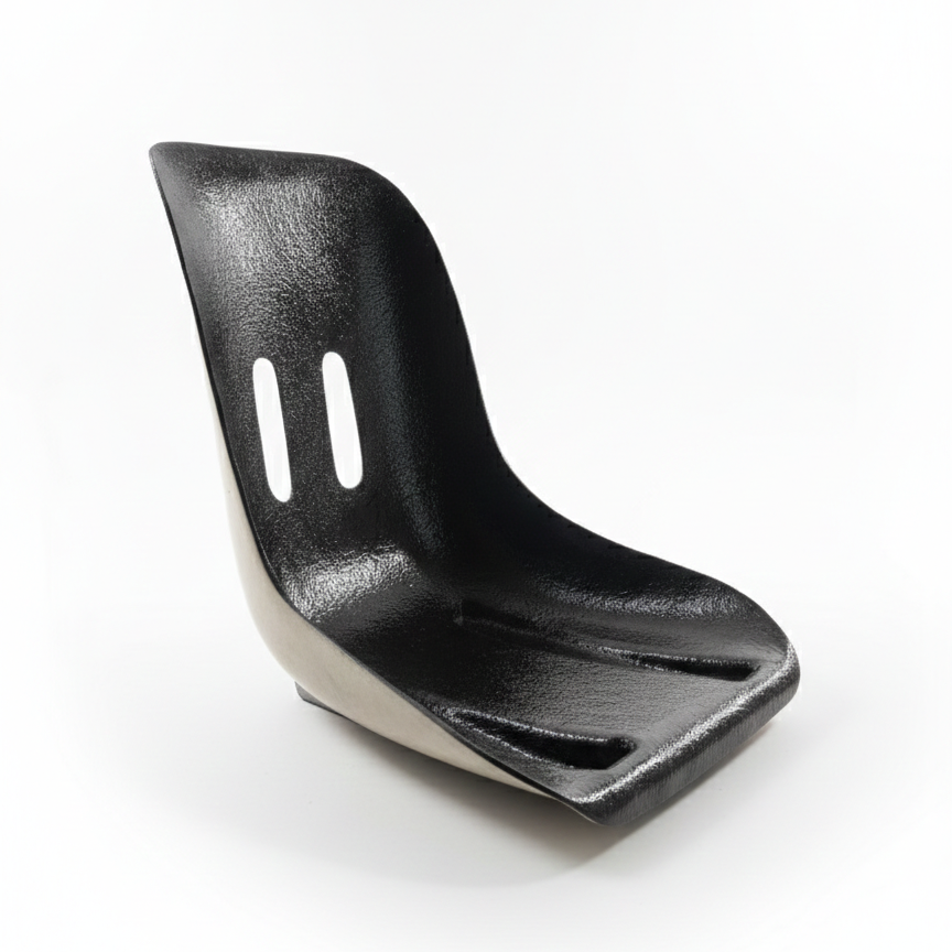 Black plastic chair seat on a white background