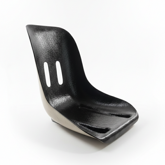 Black plastic chair seat on a white background